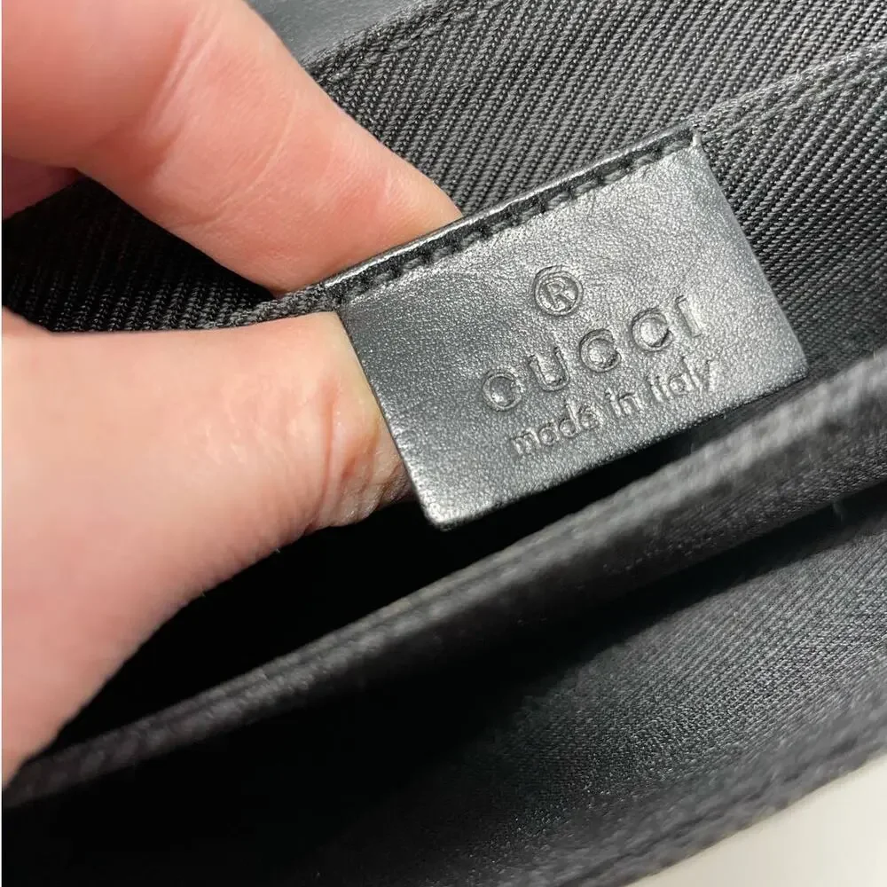 Gucci Vintage Monogram GG Flap Shoulder Bag Baguette Canvas Leather Black Silver - Picture 15 of 17